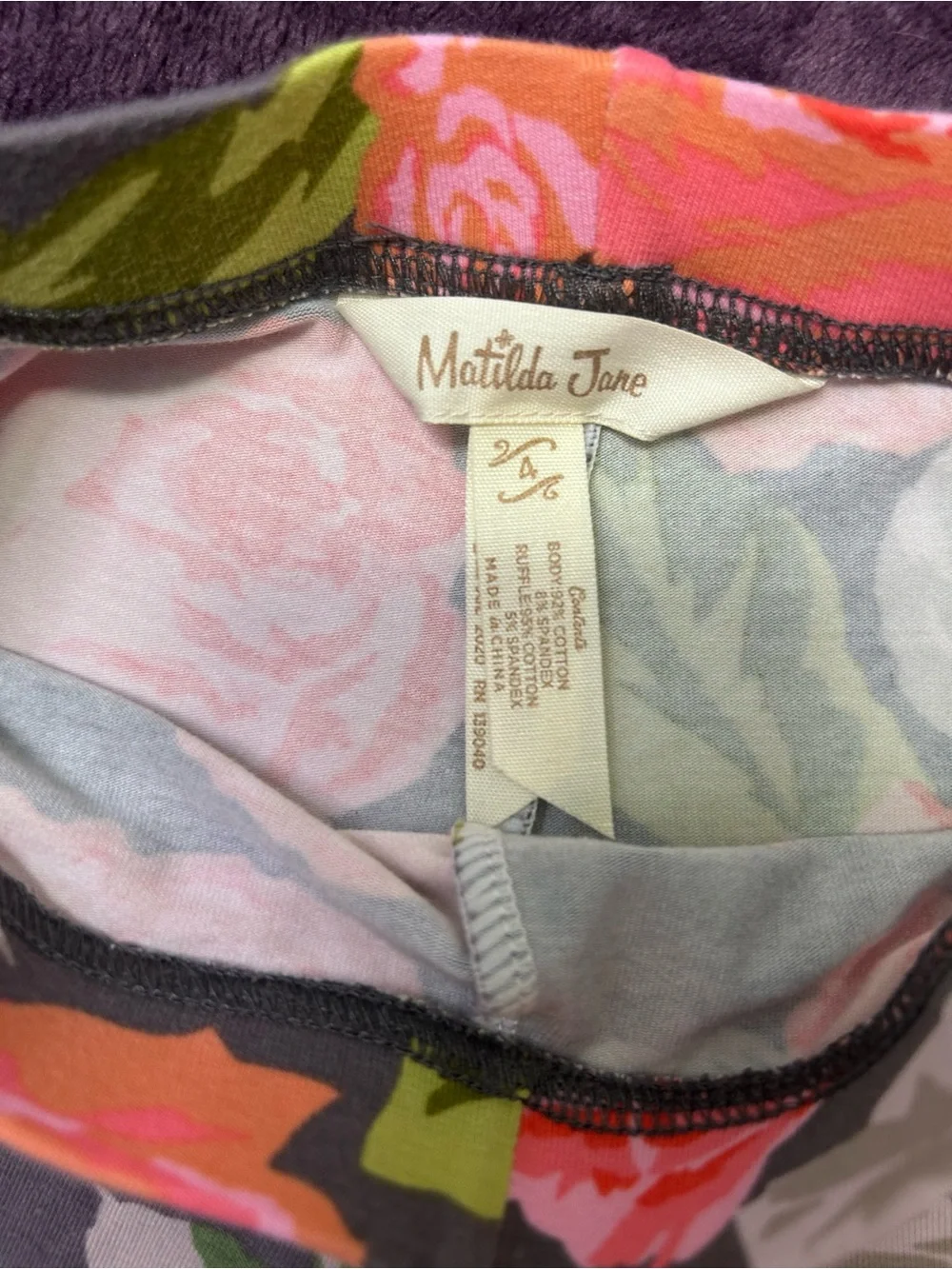 Matilda Jane Gray Leggings with Pink & Green Floral Print and Pink Ruffle Cuffs